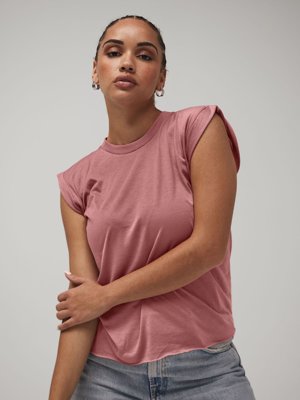 Women's Flowy Muscle Tee with Rolled Cuf